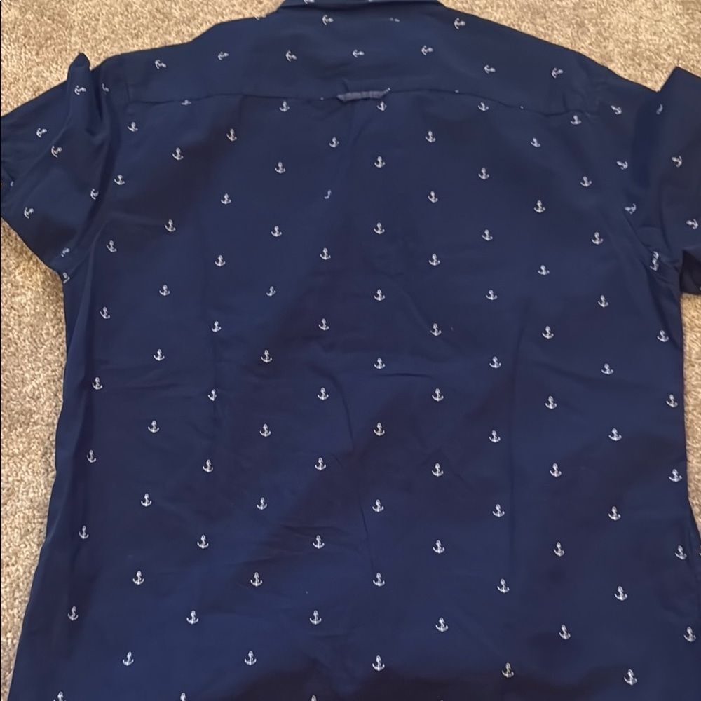 Denim & Flower Blue Casual Button Down Shirt with anchor Design - Picture 3 of 3